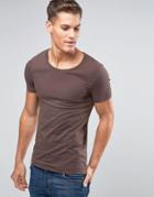 Asos Muscle T-shirt With Scoop Neck In Brown - Brown