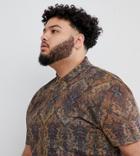 Asos Design Plus Relaxed Polo With All Over Tapestry Print In Linen Look - Multi