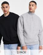 Asos Design Oversized Sweatshirt & Half Zip In Black/gray Heather 2 Pack-multi