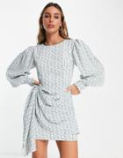 Ghospell Long Sleeve Mini Dress In Vintage Floral-blue