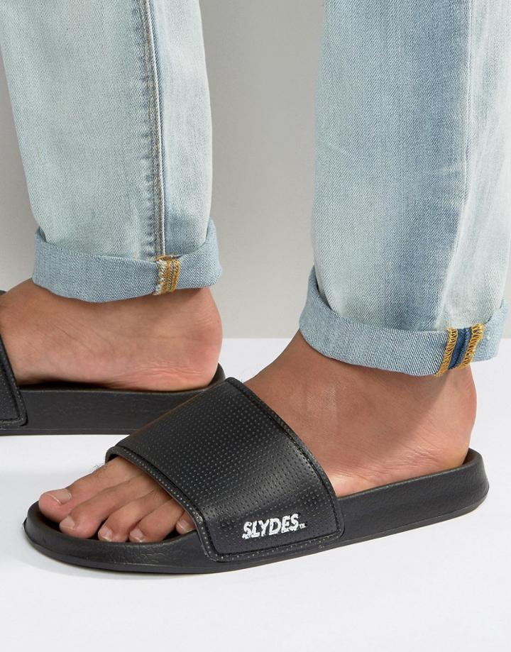 Slydes Slider Flip Flops Perforated - Black