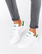 Adidas Originals White And Green Velcro Stan Smith Trainers - White