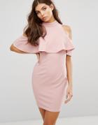 Ax Paris Cold Shoulder High Neck Mini Dress - Pink
