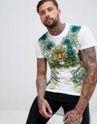 Versace Jeans T-shirt In White With Tiger Jungle Print - White
