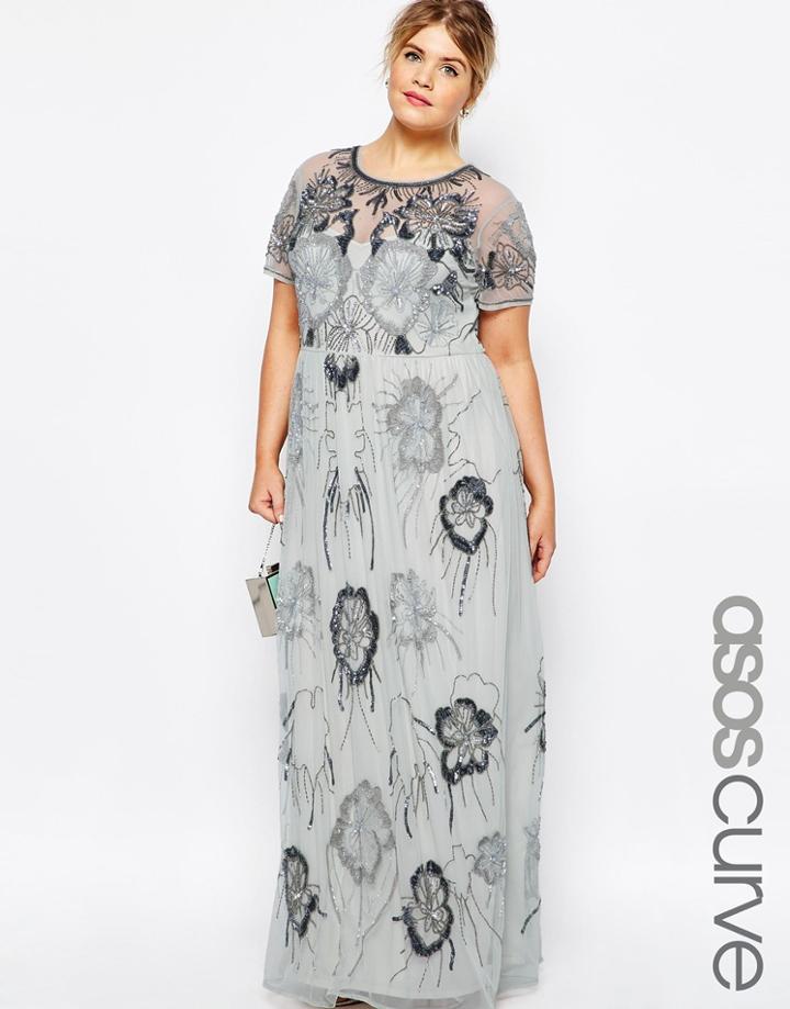 Asos Curve Hero Embellished Maxi Dress - Gray