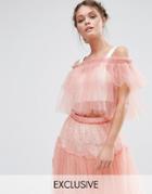 True Decadence Bardot Tulle Crop Top - Pink