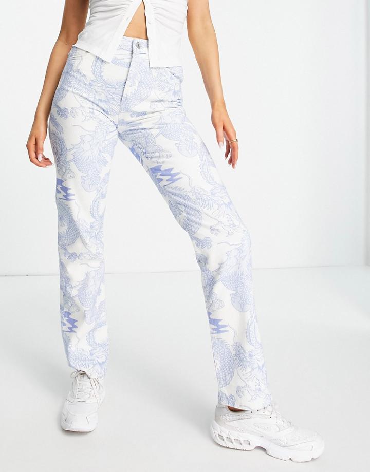 Asos Design 90s Straight Jeans In Dragon Print-multi