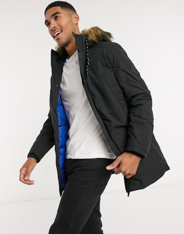 Jack & Jones Originals Parka With Faux Fur Hood In Black