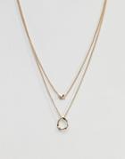 Asos Design Twisted Nugget Bead And Hoop Multirow Necklace - Gold