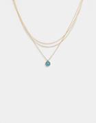 Asos Design Multirow Necklace With Fine Chain And Turquoise Enamel Pendant In Gold Tone