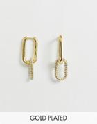 Asos Design Premium Gold Plated Earrings In Oval Link Drop With Swarovski Crystals - Gold