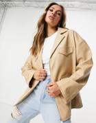 Na-kd Faux Leather Patch Pocket Jacket In Beige-neutral