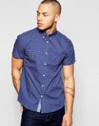 Dickens And Browne Motif Print Poplin Short Sleeved Shirt - Navy