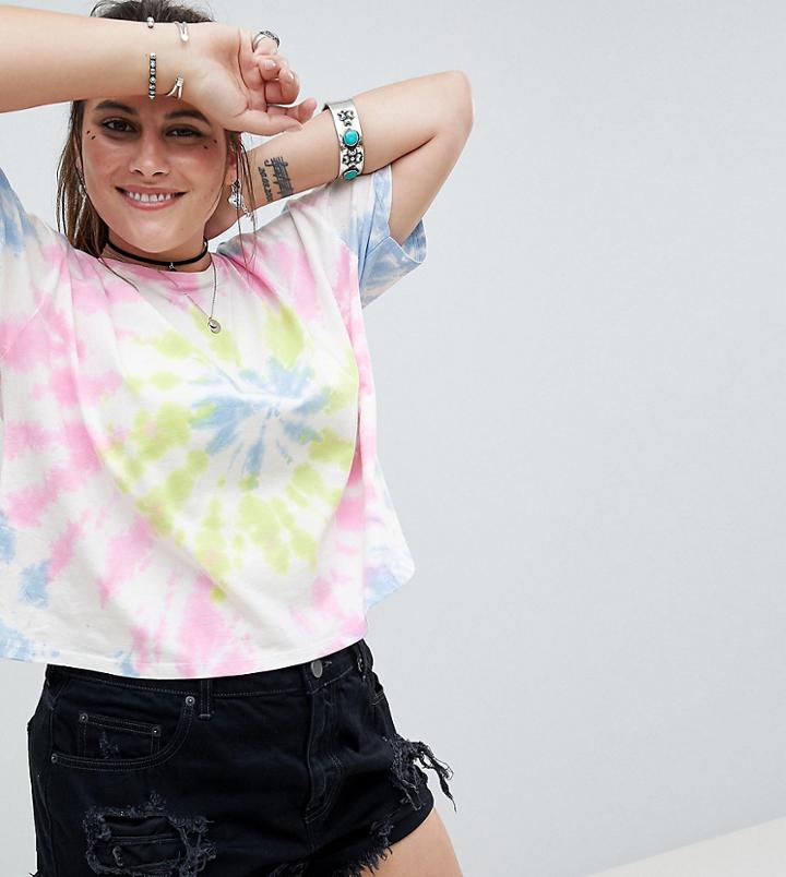 Asos Design Curve T-shirt In Pastel Tie Dye - Multi