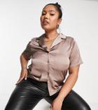 Glamorous Curve Relaxed Crop Shirt In Mink Satin-purple
