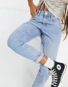 Topshop Mom Jeans In Bleach Wash-blue