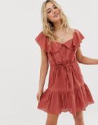 Asos Design Sleeveless Lace Insert Mini Dress With Drawstring Waist-red