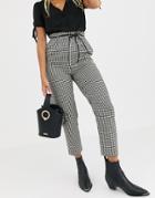 Stradivarius Paperbag Pants With Pu Belt In Houndstooth