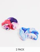 My Accessories London 2 Multipack Hair Scrunchies In Bright Tie Dye Print