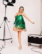 Asos Design Fringed Mini Dress In Green