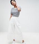 Asos Design Tall Denim Wide Leg Culottes In Off White - White
