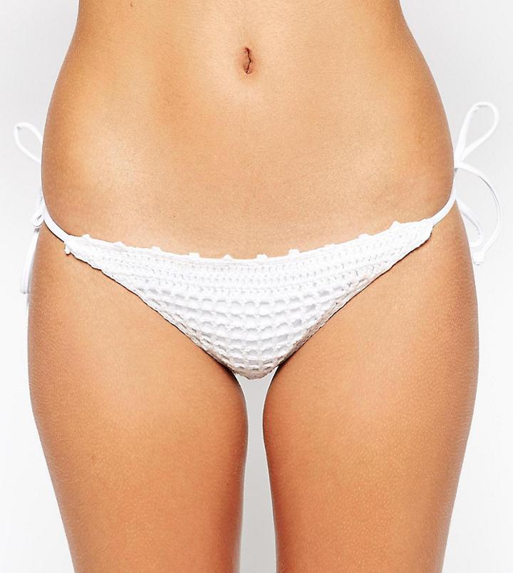 South Beach Pixie Hand Crochet Tie Side Bikini Bottom - White