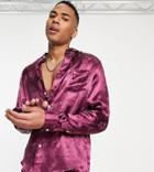 Asos Design Regular Fit Shirt In Floral Jacquard In Violet-purple