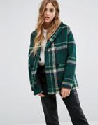 First & I Oversized Check Coat - Green
