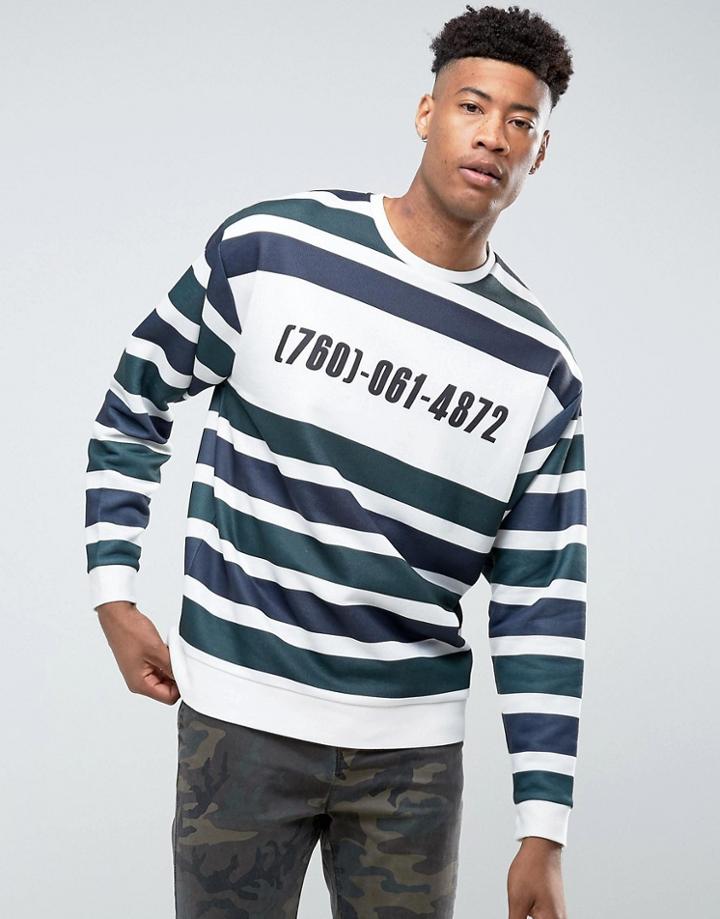 Asos Tall Oversized Sweatshirt With Stripe & Print - White