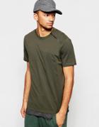 Asos T-shirt With Zip Shoulder In Relaxed Skater Fit - Green