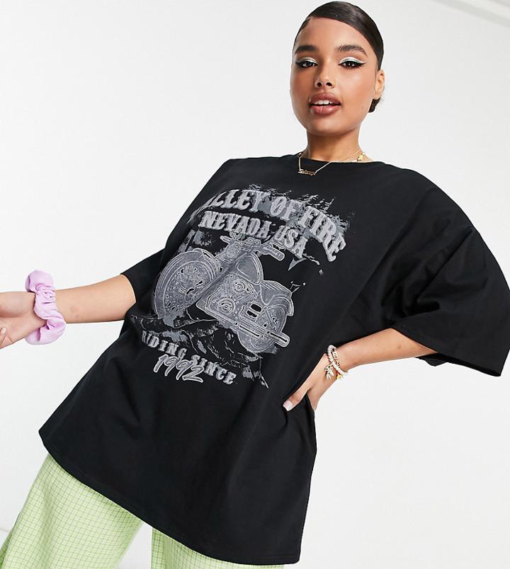 Asos Design Curve Oversized T-shirt With Nevada Front Print In Black