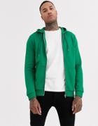 Asos Design Zip Up Hoodie In Green