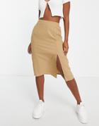 Vila Split Side Skirt In Camel-brown