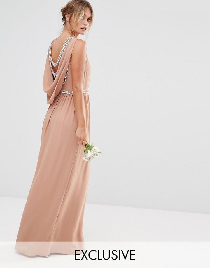 Tfnc Wedding Drape Back Maxi Dress - Beige