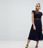 Asos Petite Lace Midi Dress With Lace Frill Sleeve - Multi
