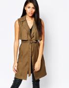 Influence Longline Sleeveless Jacket - Khaki