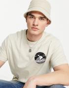 Asos Design Relaxed T-shirt In Beige With Chest Logo Print-neutral