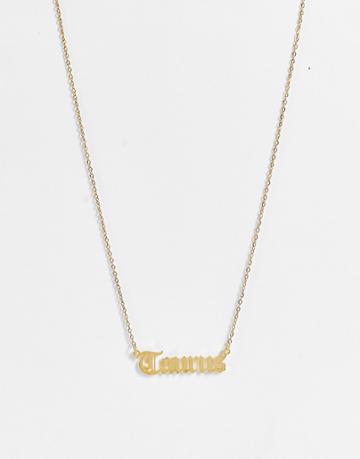 Designb London Taurus Star Sign Stainless Steel Necklace In Gold