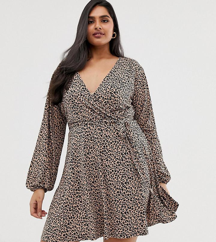 Oasis Curve Wrap Dress In Leopard Print - Brown
