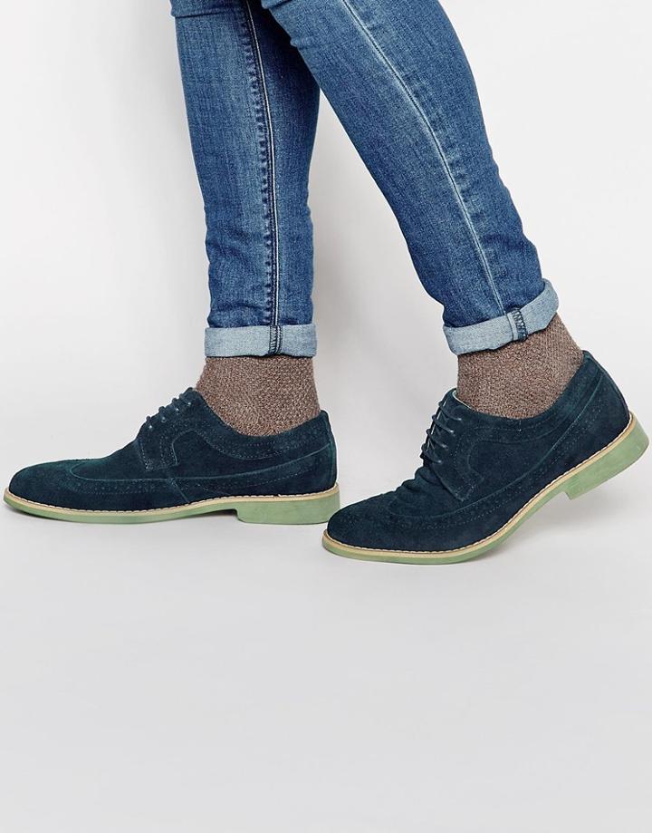 Front Suede Brogues In Navy - Navy