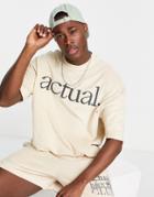 Asos Actual Oversized T-shirt In Terry With Health And Well-being Club Logo In Cream - Part Of A Set-white