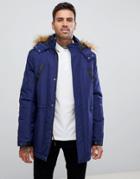 Asos Design Parka Jacket With Faux Fur Trim In Navy - Navy