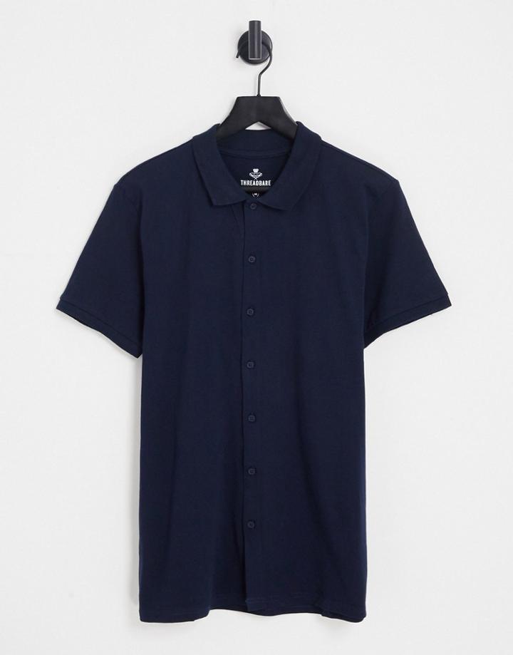 Threadbare Button Up Polo In Navy