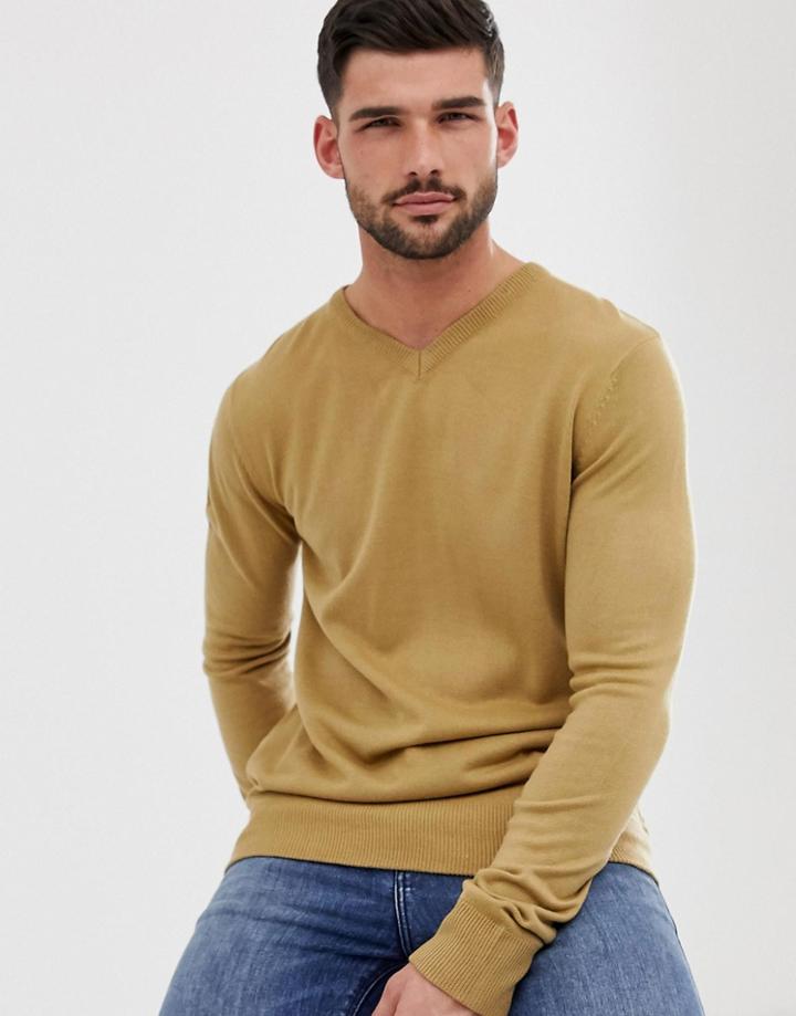 Brave Soul V Neck Sweater-tan
