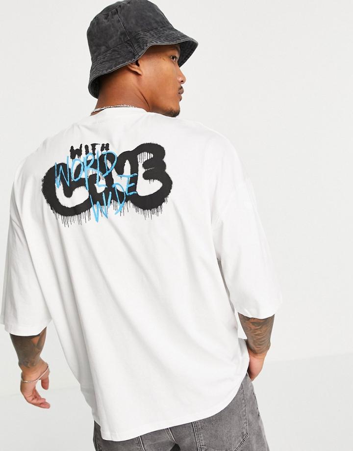 Asos Design Oversized T-shirt In White With Graffiti Back Print