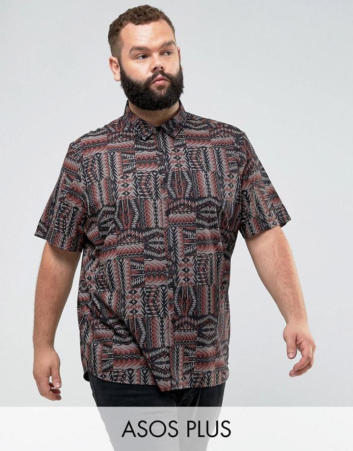 Asos Plus Regular Fit Vintage Geo-tribal Shirt - Orange