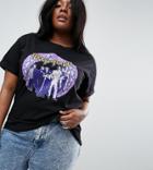 Asos Curve Band Tee With Deep Purple Print - Black