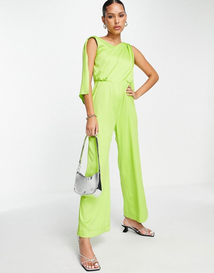 Closet London Drape Satin Wide Leg Jumpsuit In Lime-green