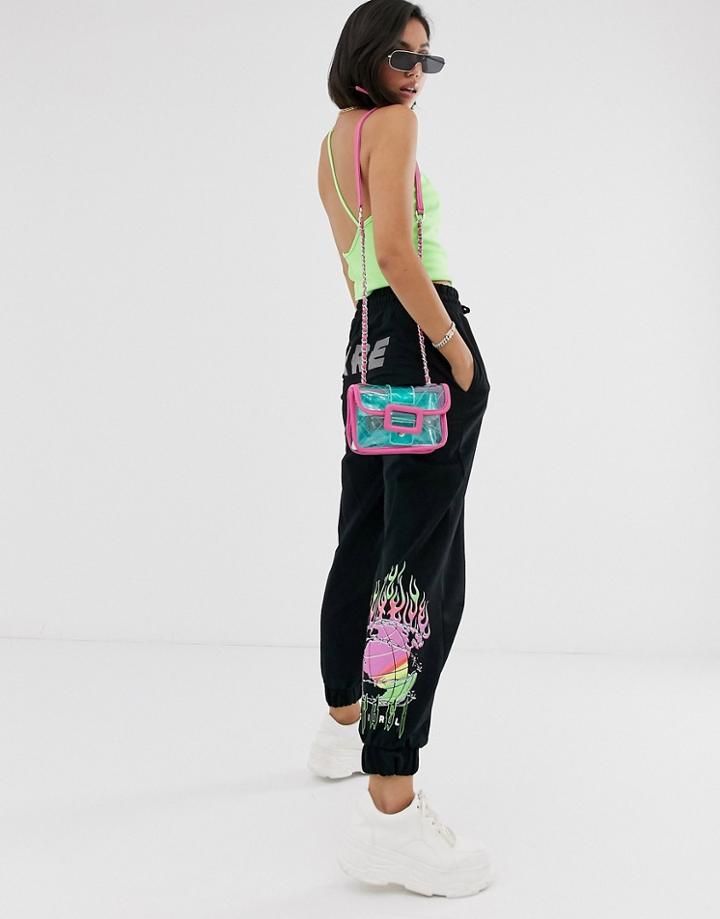 Asos Design Jogger With Graphics And Reflective Print - Black