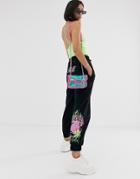 Asos Design Jogger With Graphics And Reflective Print - Black